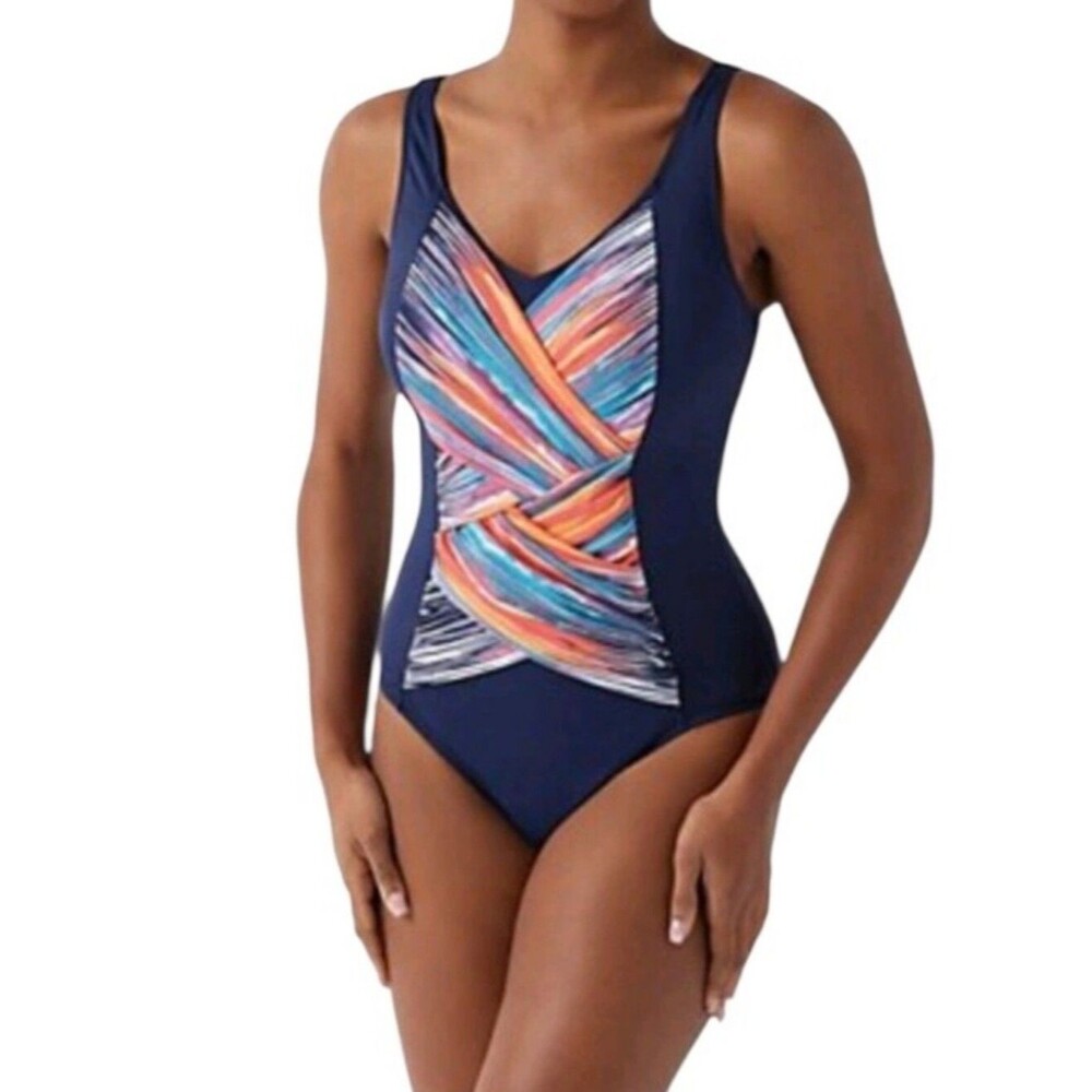 D & Co Beach Navy One Piece Adjustable Strap Swimsuit
